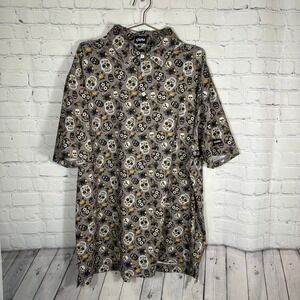 Kaipar Mens 3XL Sugar Skull Golf Polo Shirt Short Sleeve Yellow Rose Taupe Grey